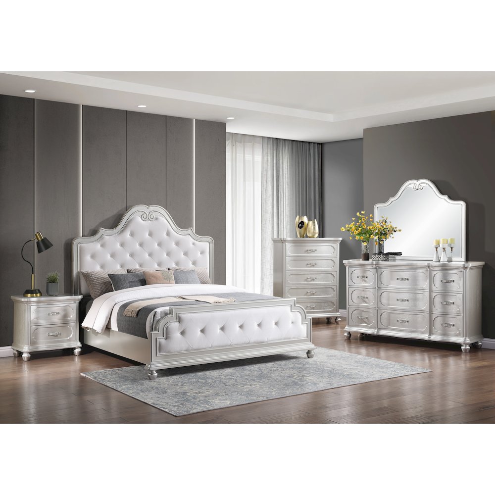 Roma Champagne Button Tufted Upholstered 5-Piece Bedroom Set, King