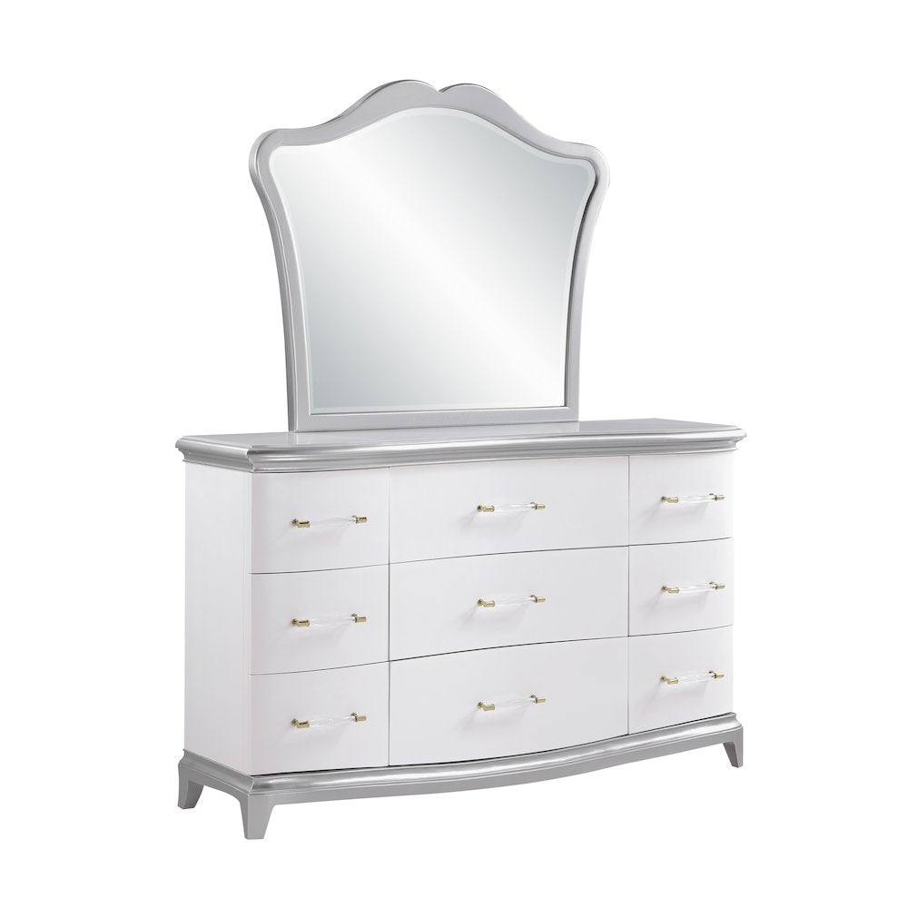 Nina Cream High-gloss 5-Piece Bedroom Set, King