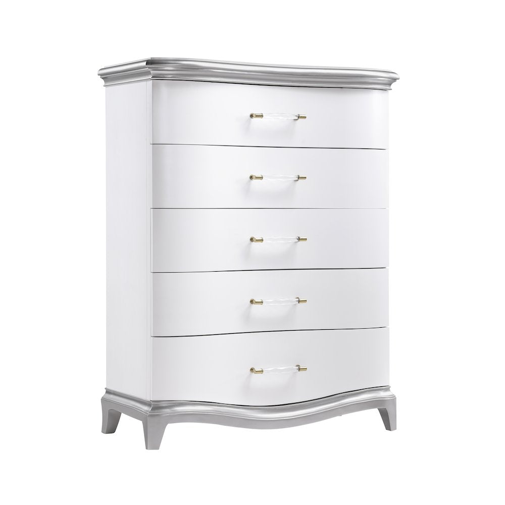 Nina Cream High-gloss 5-Piece Bedroom Set, King