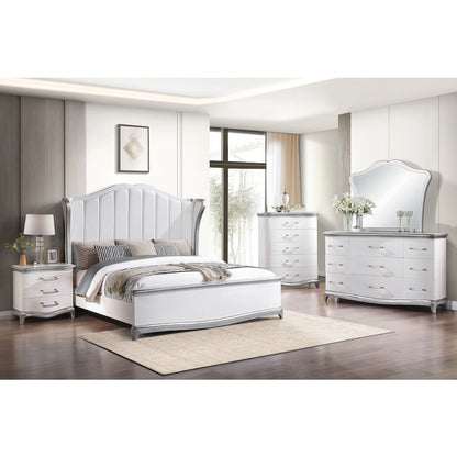 Nina Cream High-gloss 5-Piece Bedroom Set, Queen