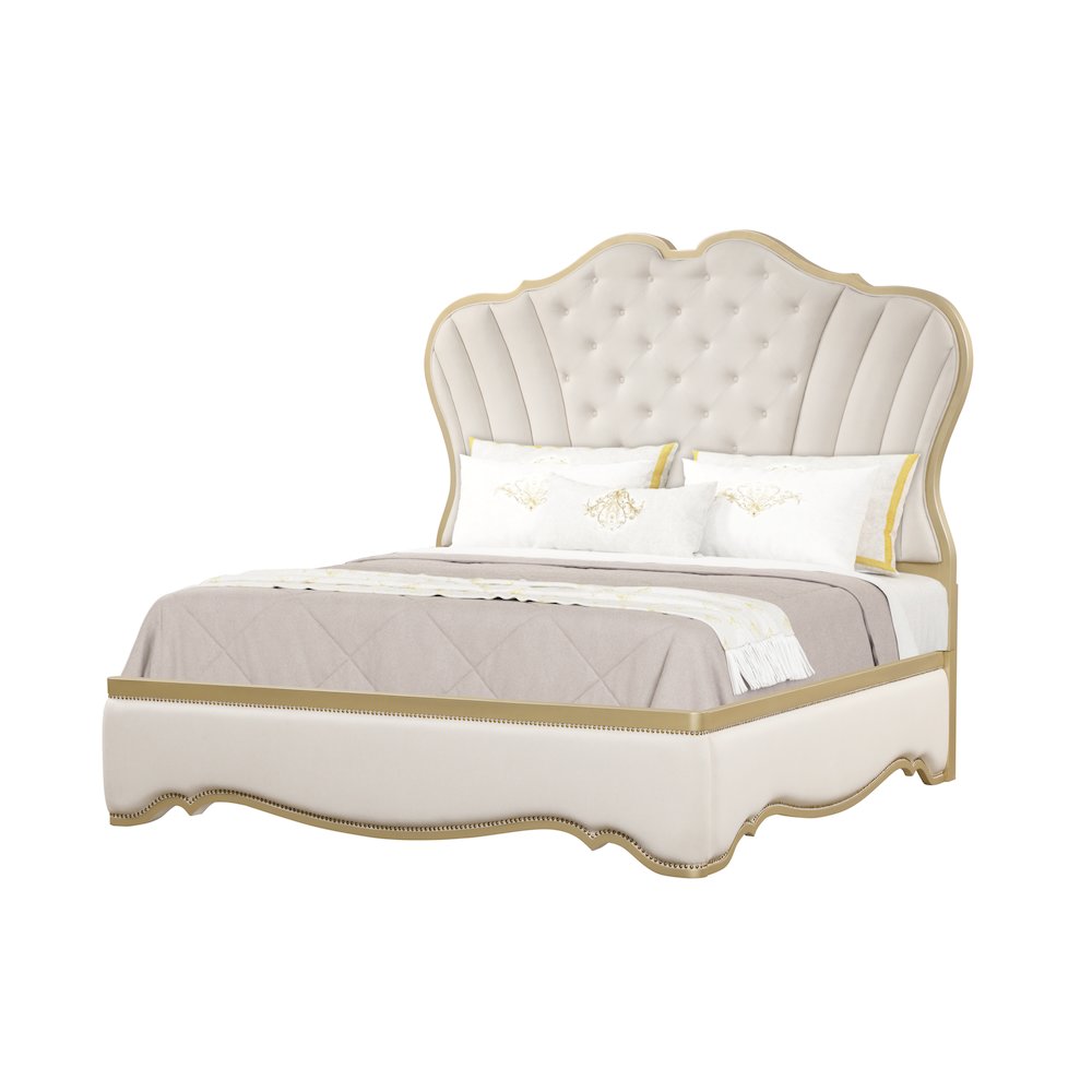 Athena Ivory and Gold Scalloped Bed, King