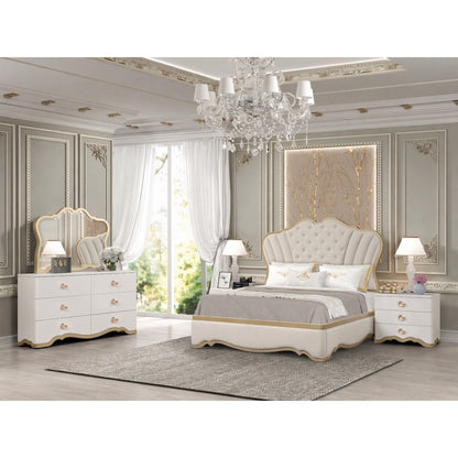 Athena Ivory and Gold Scalloped 4-Piece Bedroom Set, Queen