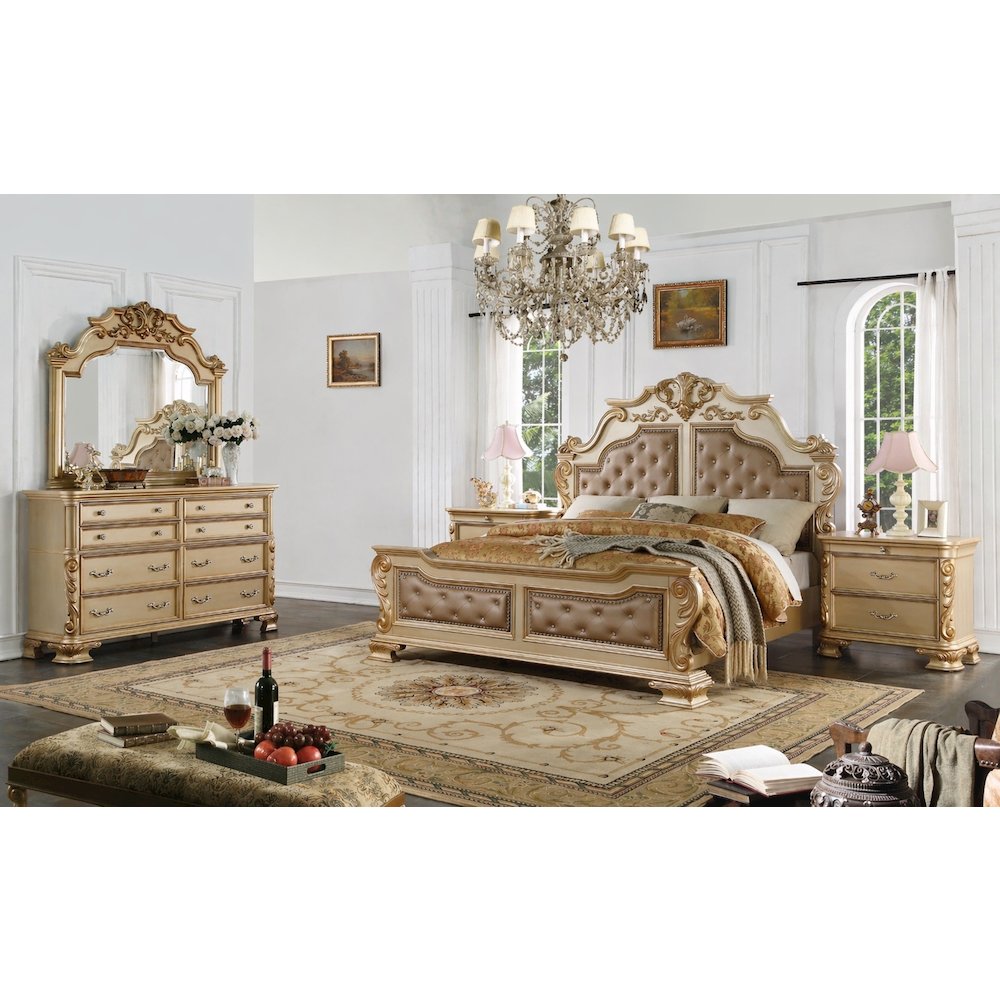 Miranda Gold Tufted 4-Piece Bedroom Set, Queen