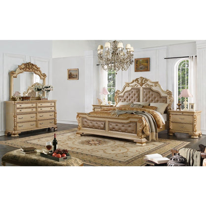 Miranda Gold Tufted 4-Piece Bedroom Set, Queen
