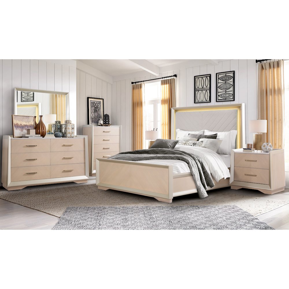 Milan Contemporary Champagne 4-Piece Bedroom Set, Queen