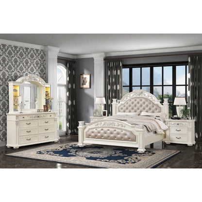 Platinum Pearl White Low Poster 4-Piece Bedroom Set, Queen