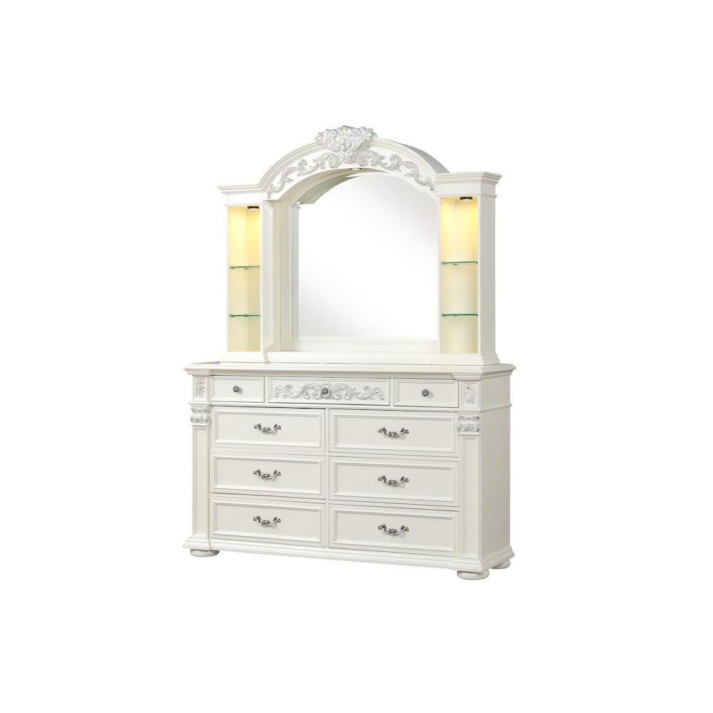 Platinum Pearl White Low Poster 5-Piece Bedroom Set, Queen