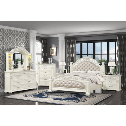 Platinum Pearl White Low Poster 5-Piece Bedroom Set, Queen