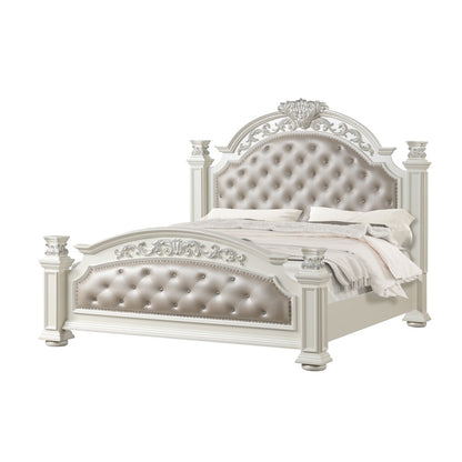 Platinum Pearl White Low Poster 5-Piece Bedroom Set, Queen