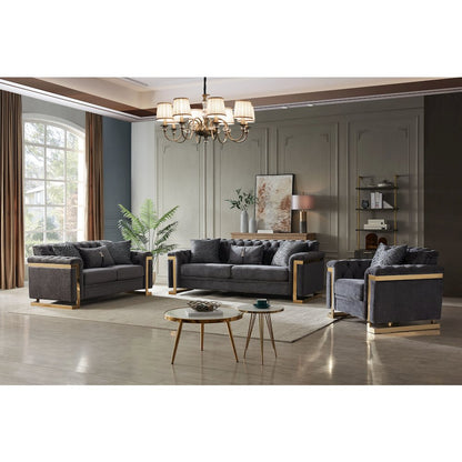 Riya Modern Gray Arm Chair with Gold Accents