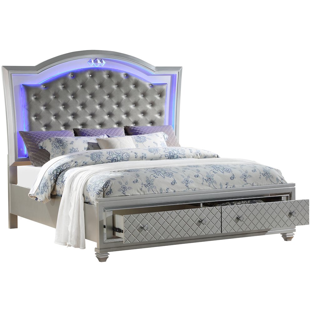Shiney Silver 4-Piece Bedroom Set with LED Lighting, King