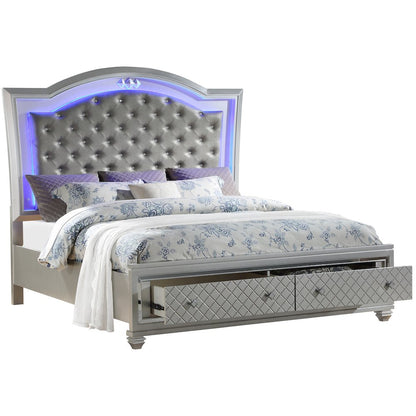 Shiney Silver 4-Piece Bedroom Set with LED Lighting, King