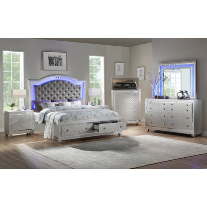 Shiney Silver 5-Piece Bedroom Set with LED Lighting, Queen