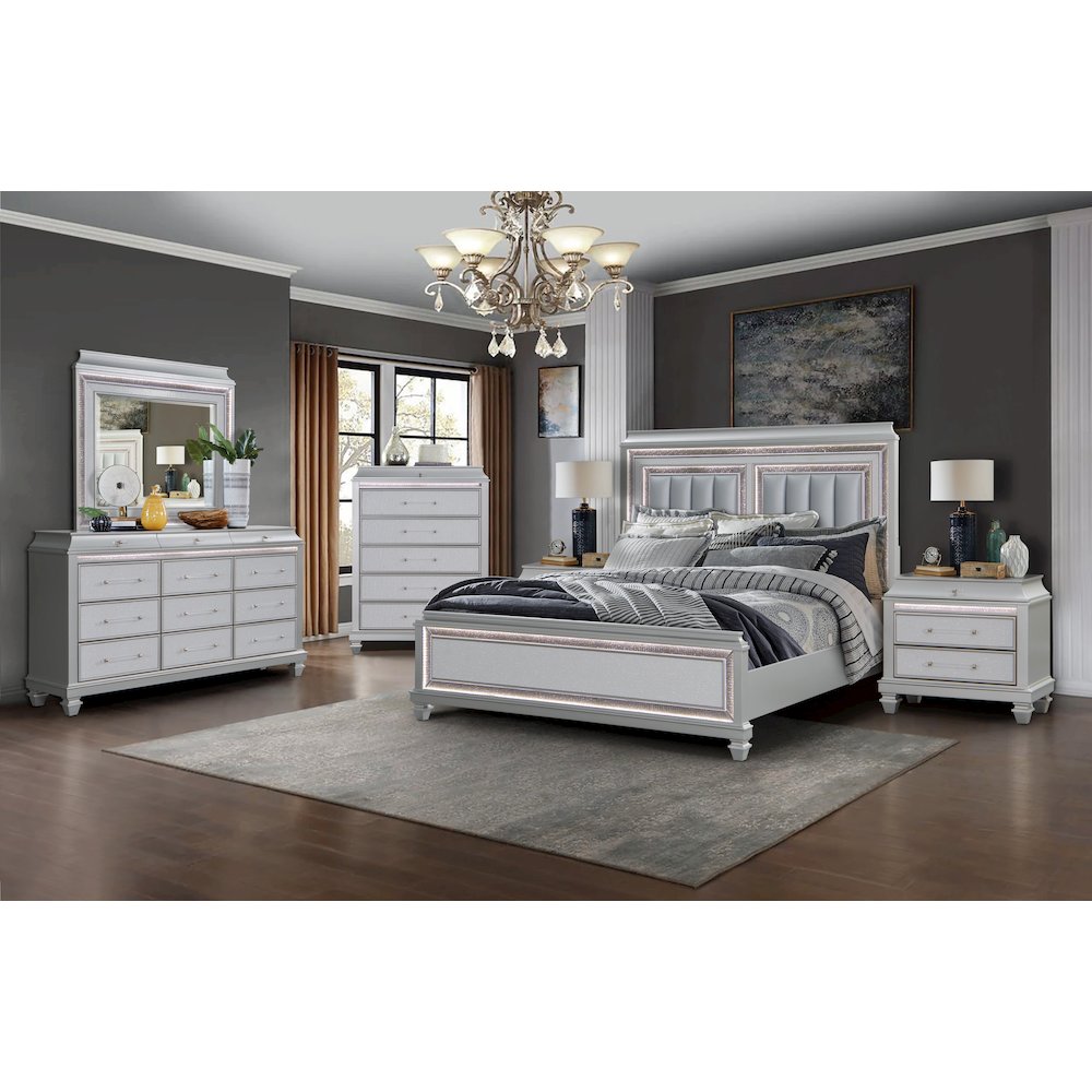 Sabrina Silver 4-Piece Bedroom Set with LED Lighting, King