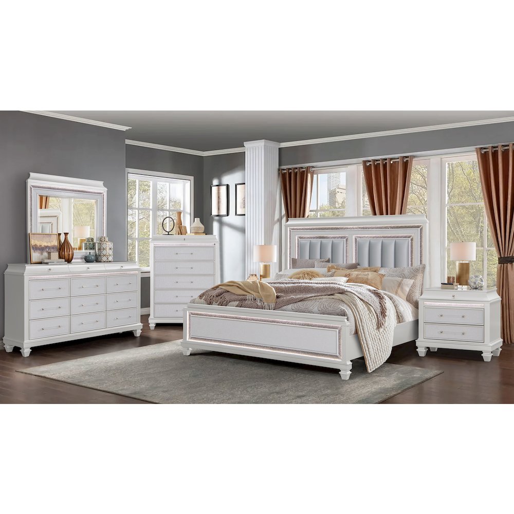Sabrina Silver 5-Piece Bedroom Set with LED Lighting, King