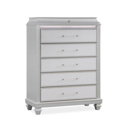 Sabrina Silver 5-Piece Bedroom Set with LED Lighting, Queen