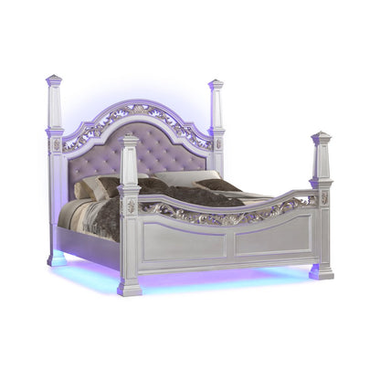 Valentina Silver 4-Piece Bedroom Set with LED Lighting, King