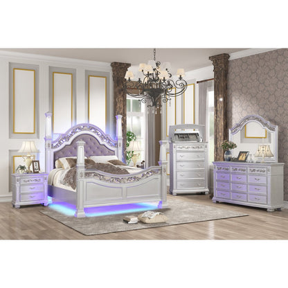 Valentina Silver 5-Piece Bedroom Set with LED Lighting, King