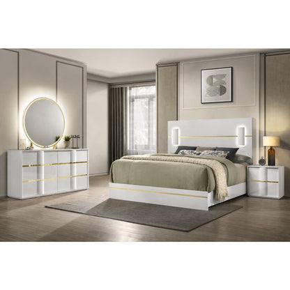 Florence White/Gold Sleek Platform 4-Piece Bedroom Set, King