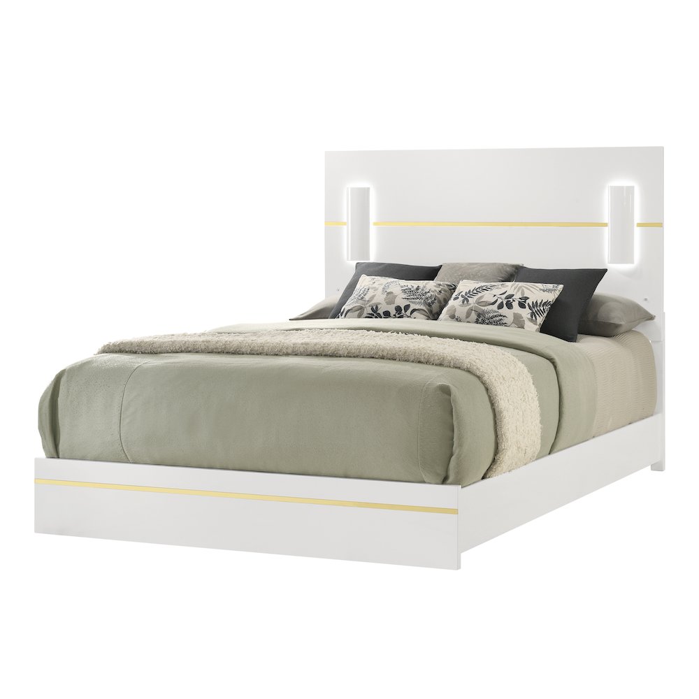 Florence White/Gold Sleek Platform 4-Piece Bedroom Set, Queen