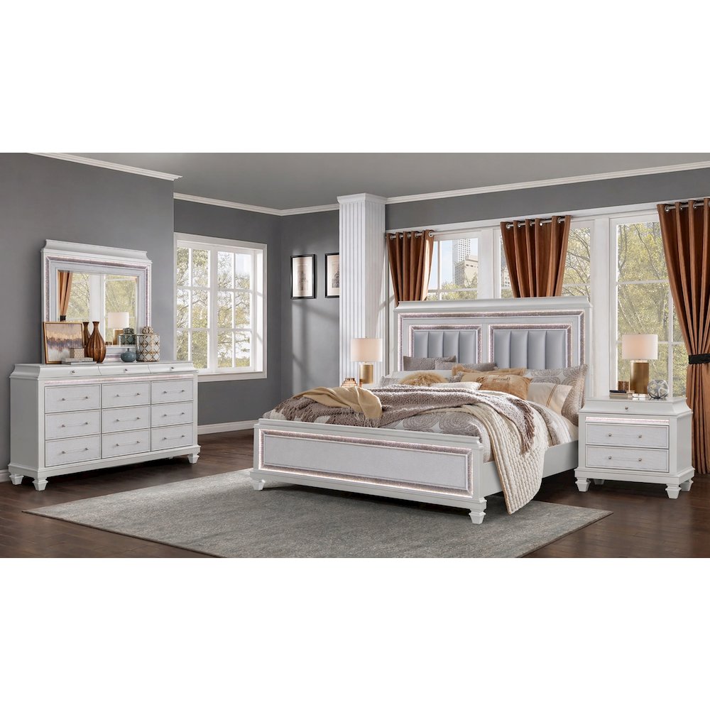 Sabrina White 4-Piece Bedroom Set with LED Lighting, Queen