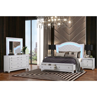 Shiney White 4-Piece Bedroom Set with LED Lighting, King