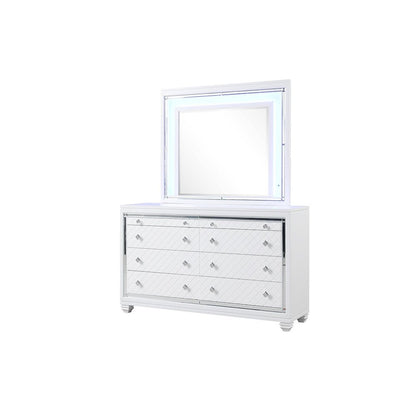 Shiney White 5-Piece Bedroom Set with LED Lighting, King