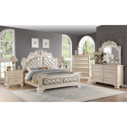 Victoria Pearl White Tufted Upholstered 4-Piece Bedroom Set, Queen