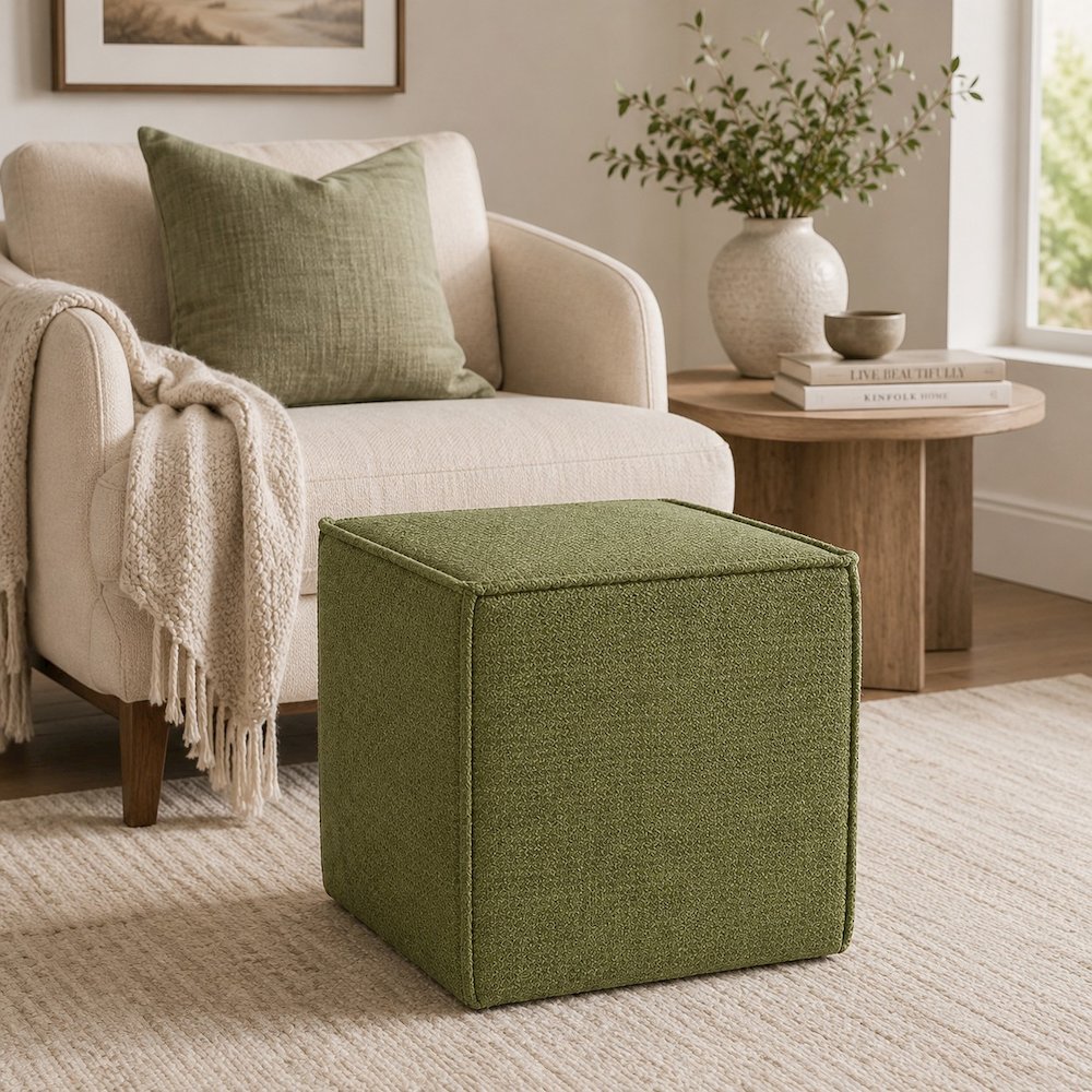 Pontchartrain Pouf Ottoman Chenille Moss