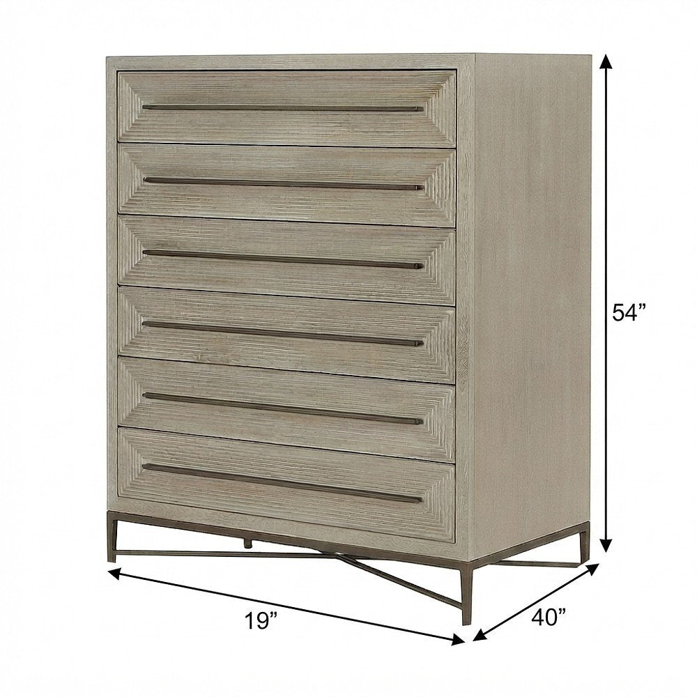Six-Drawer Tall Filing Cabinet, Veneer and Metal Frame, Beige