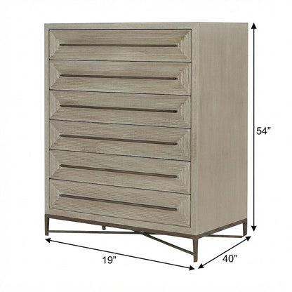 Six-Drawer Tall Filing Cabinet, Veneer and Metal Frame, Beige