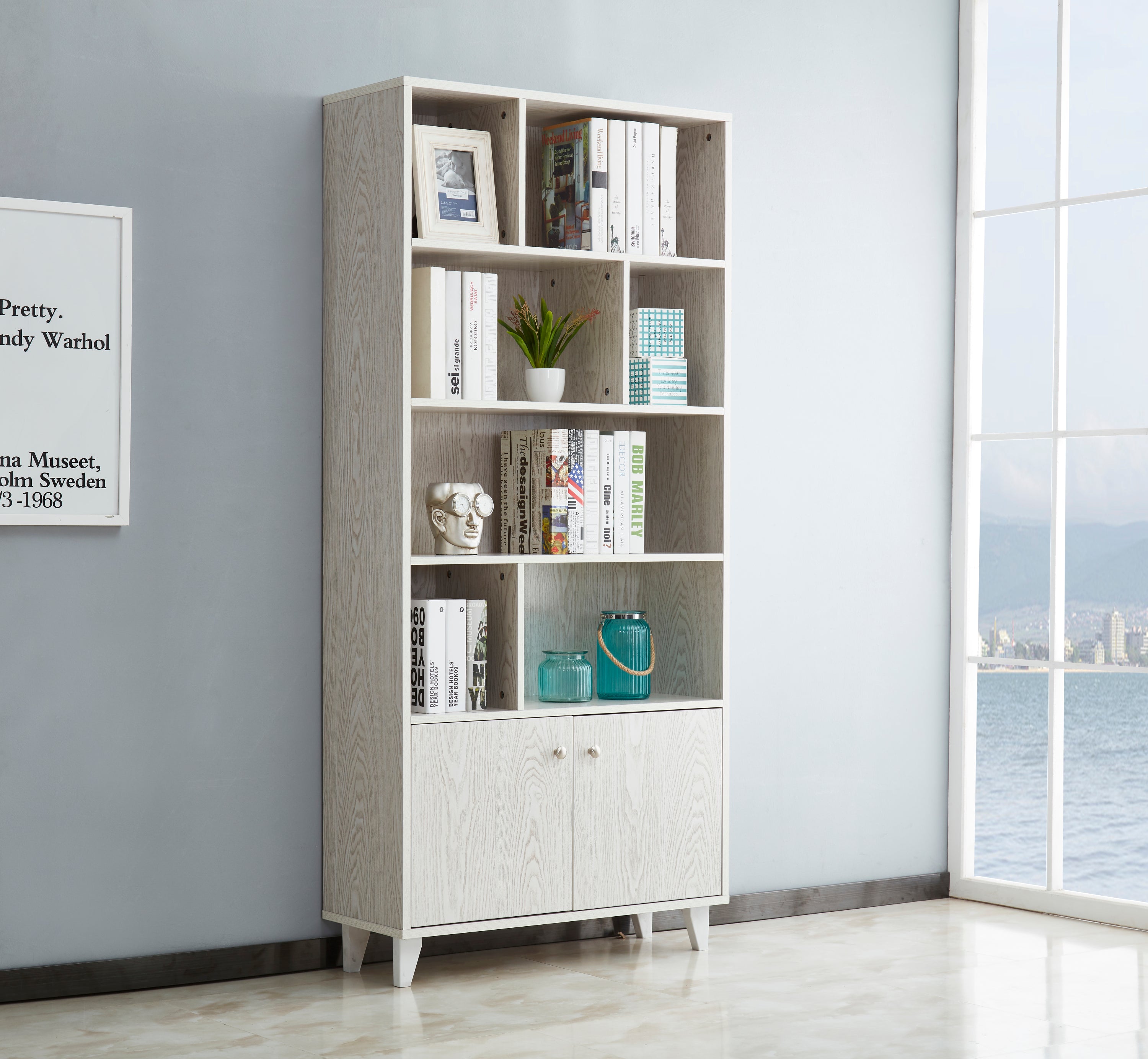 Bookcase, Bookshelf with Doors, white