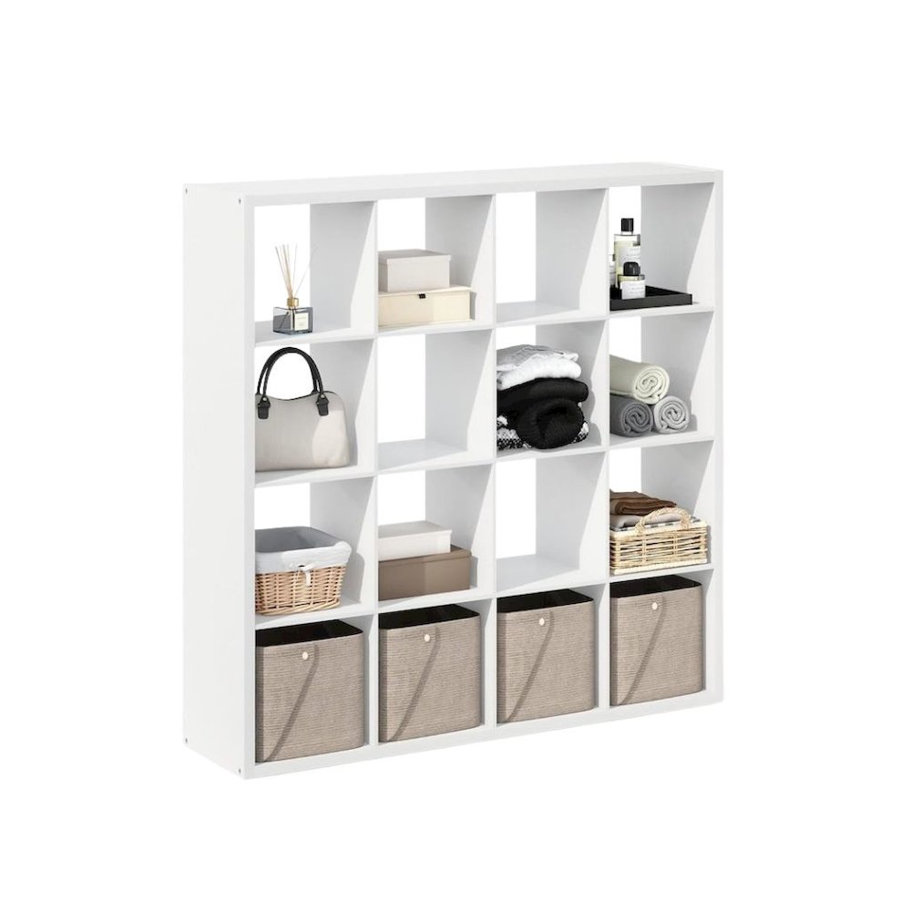 White Engineered Wood 16 Cube Storage Organizer with Open Back Shelves