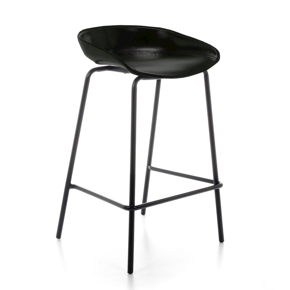 Counterstool in Green Polyurethane seat and Buffalo Leather Coating with Black Steel legs