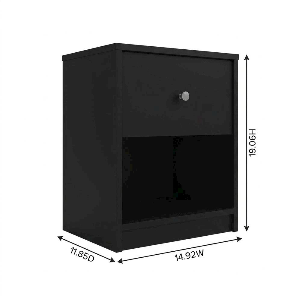 Black Small Nightstand - Compact Bedside Table with Drawer for Bedrooms