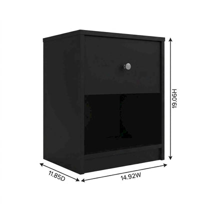 Black Small Nightstand - Compact Bedside Table with Drawer for Bedrooms