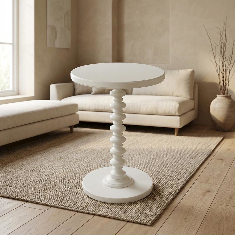 White Round Spindle Coffee Table with Elegant Design and Lightweight Build