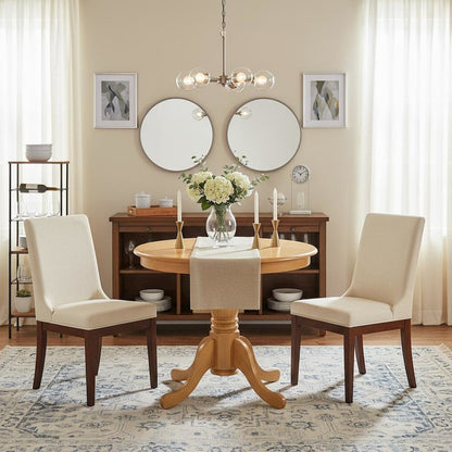 Round Dining Table, Pedestal Base, Oak, Mid-Century, Solid Wood