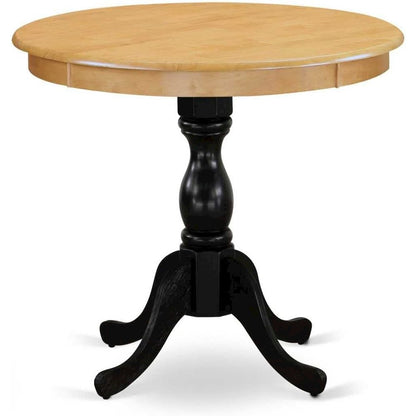 East West Furniture Antique 36" Round Dining Room Table for Small Space - Oak Top & Black Pedestal