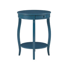 Teal Round Coffee Table with Lower Shelf and Modern Design