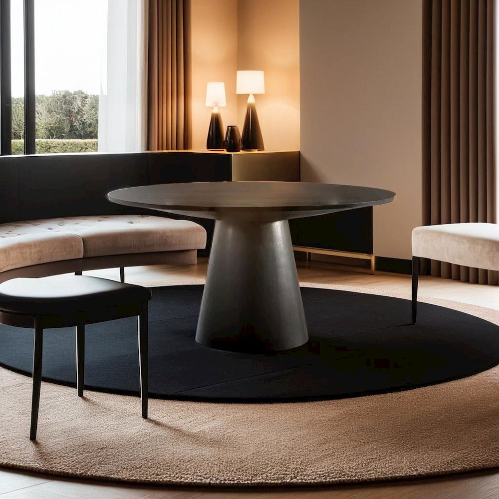 Elegant Contemporary Round Dining Table in Ebony Black Finish