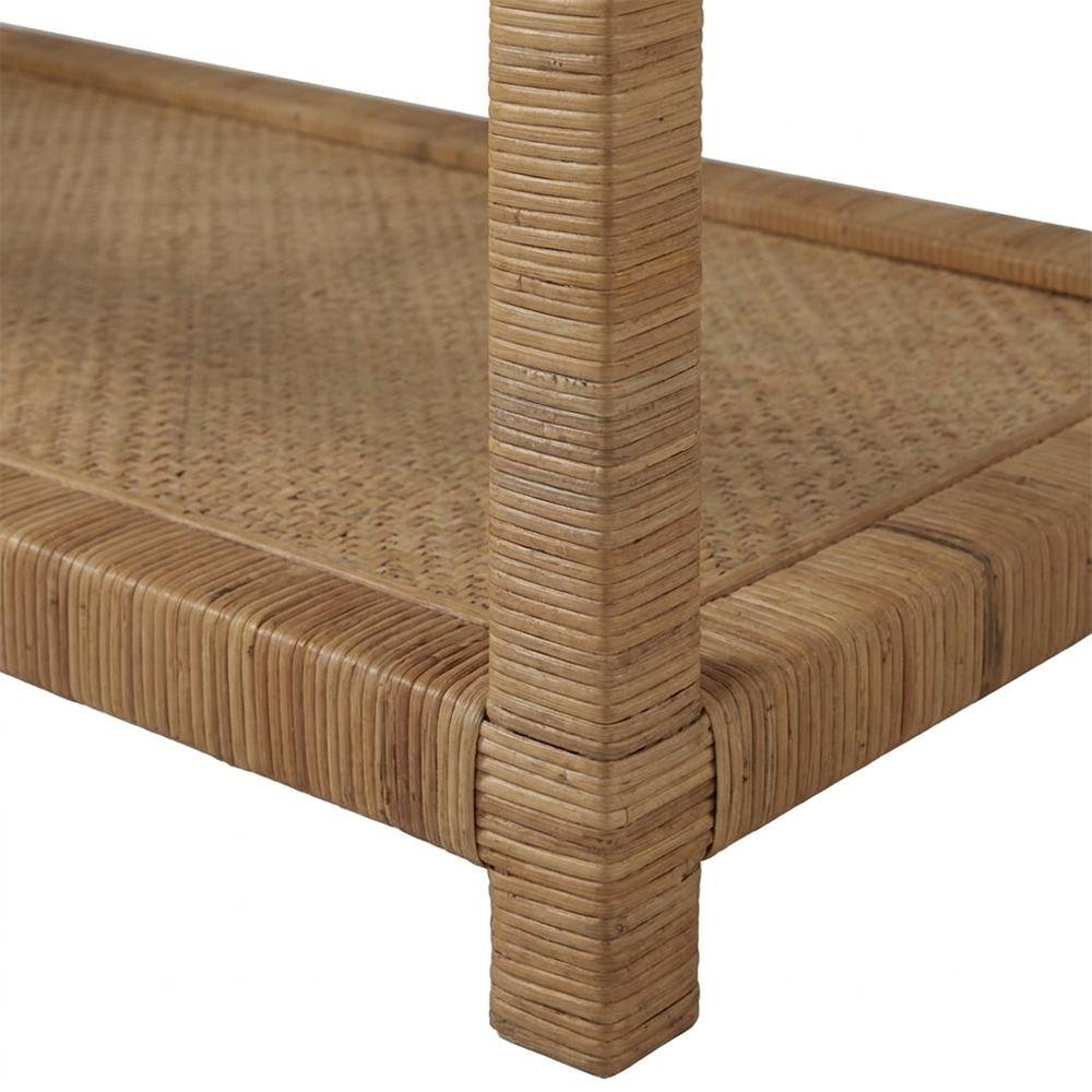 Split Rattan Cocktail Table with Glass Top and Open Wicker Shelf