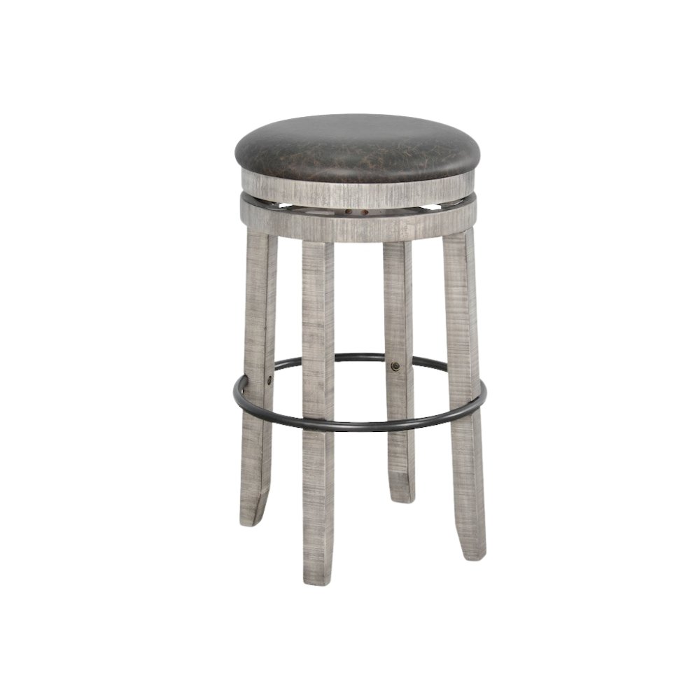 Gray Solid Wood Swivel Bar Stool, Cushion Seat for Counter Height Bar Stools