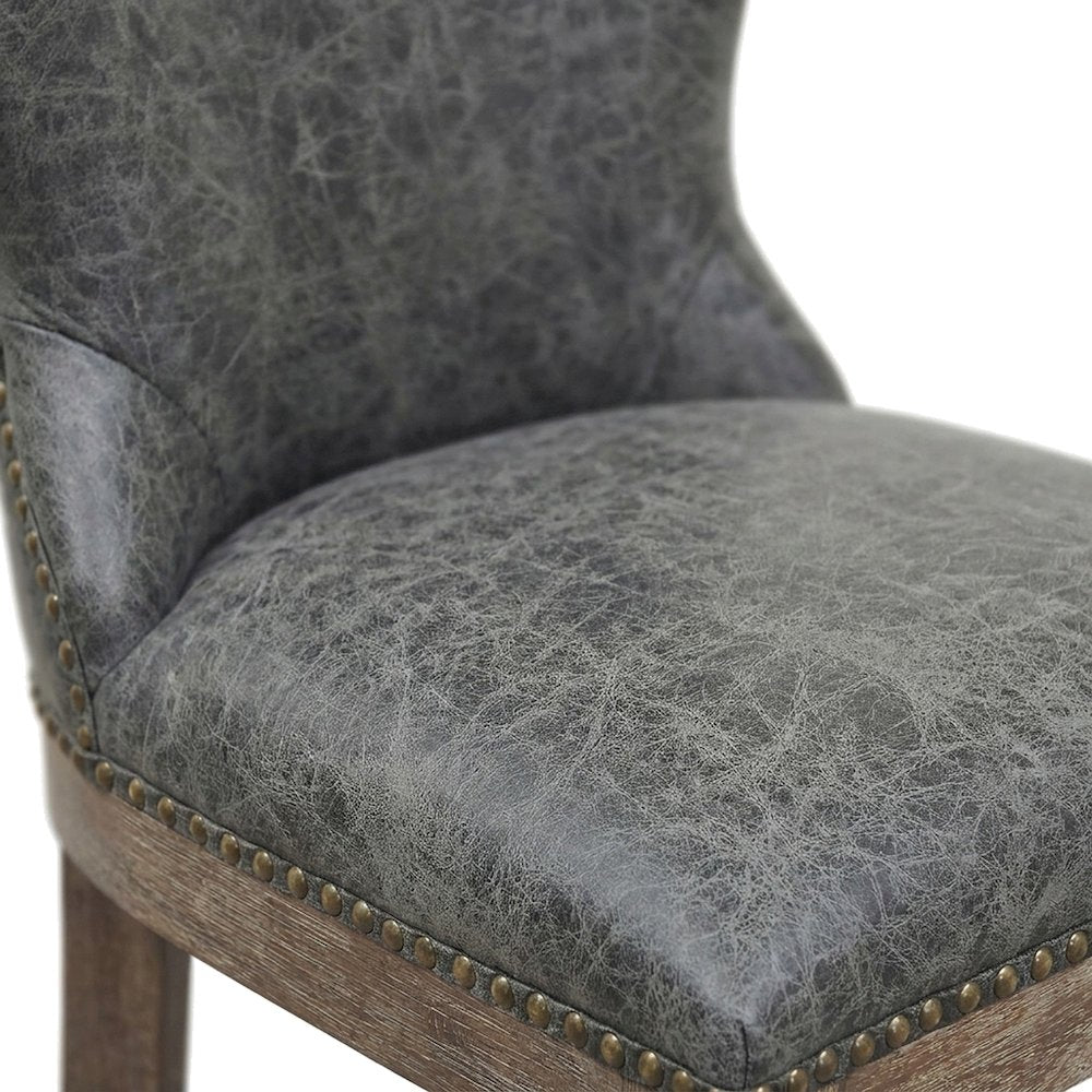PU-Upholstered Counter Stool with Wing Back, Nailhead Trim and Solid Beech Legs