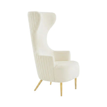 Beige Velvet Wingback Chair With Gold Frame And Channel Tufted Back