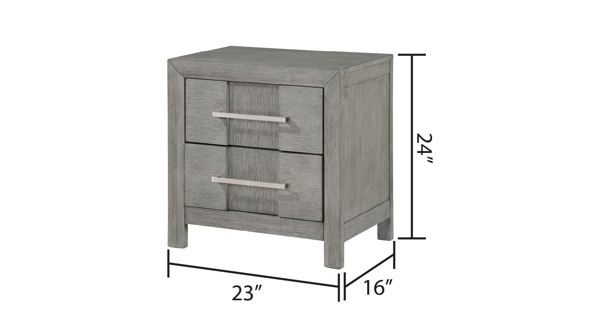 Modern Style 2-Drawer Night stand with Silver Coated metal Handles made with wood in Gray Color