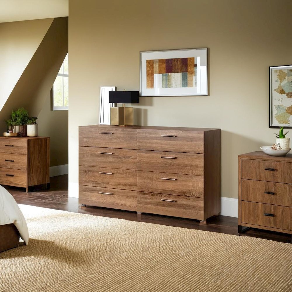 Elegant 8 Drawer Dresser in Truffle Oak for Modern Bedroom Storage Solutions