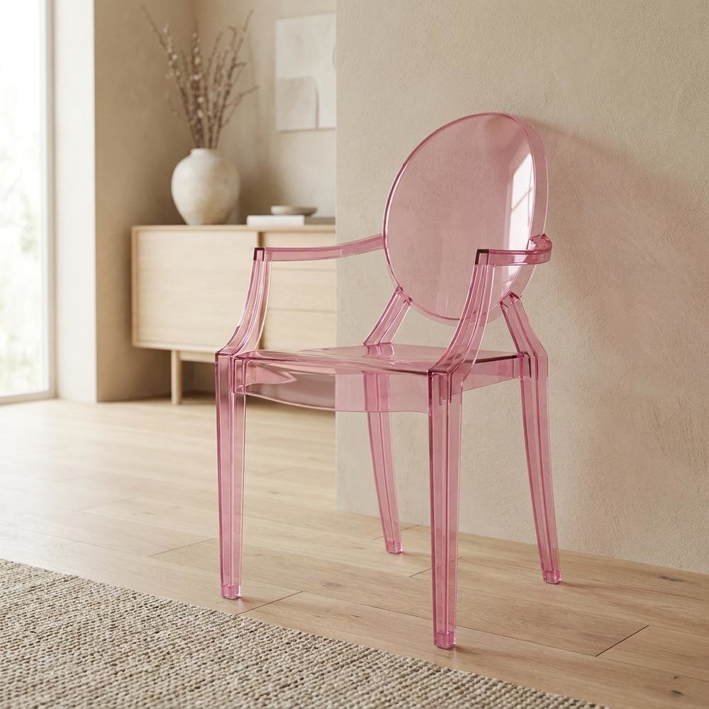 Acrylic Stackable Dining Armchair, Contoured Back, Pink