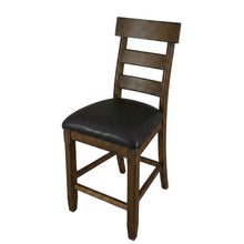 Distressed Mango Counter Stool with Upholstered Faux Leather Seat, Warm Pecan
