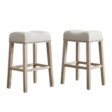 Upholstered Backless Saddle Seat Bar Stools, Tan, Set of 2, 29" Height